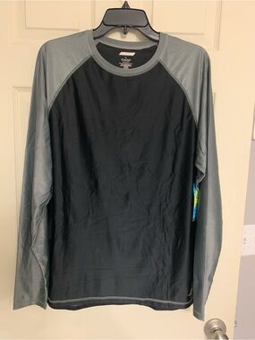 Men's Long Sleeve Swim Rash Guard - Black with Gray Sleeves